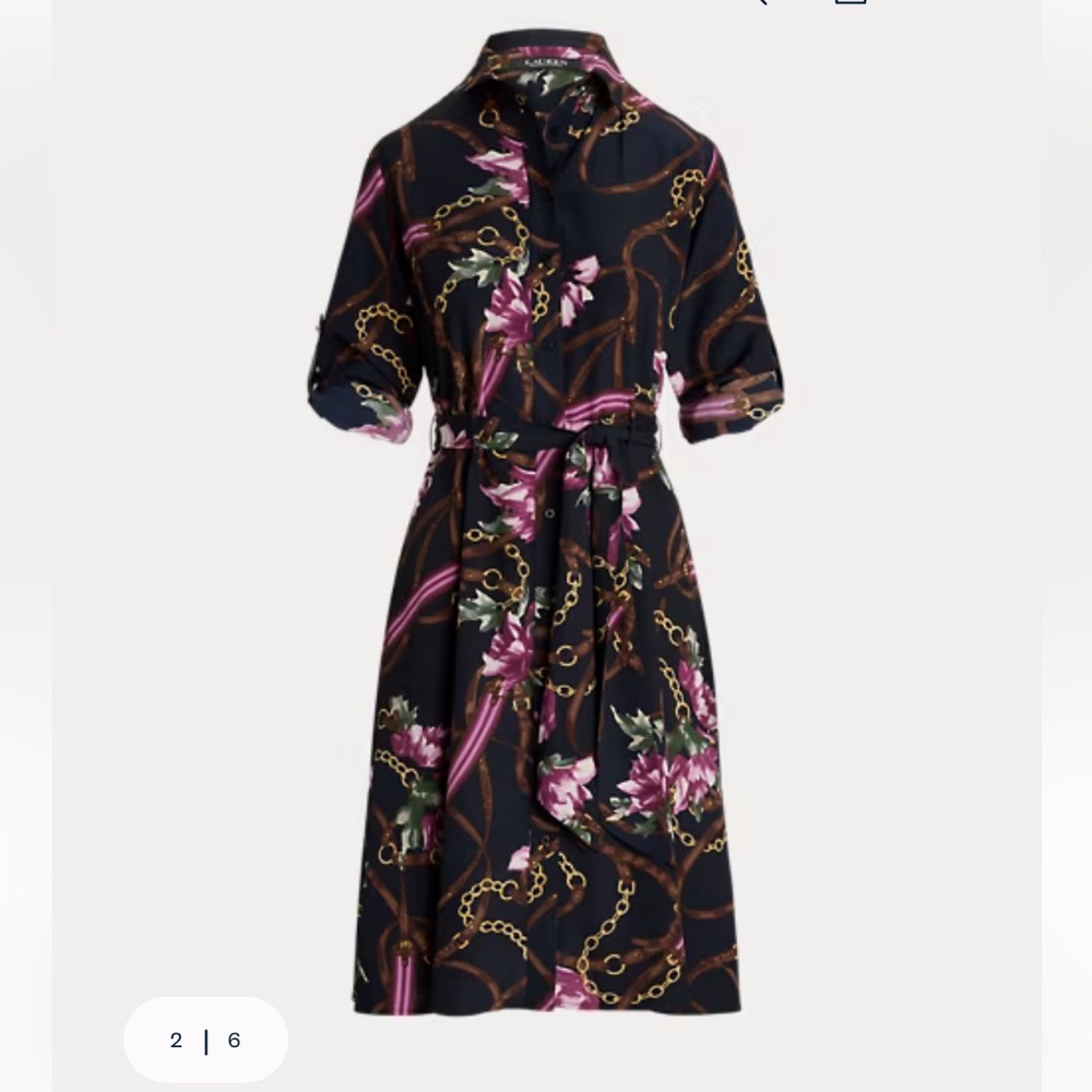 NWT Lauren Ralph Lauren Print Crepe Shirt Dress - Picture 8 of 10